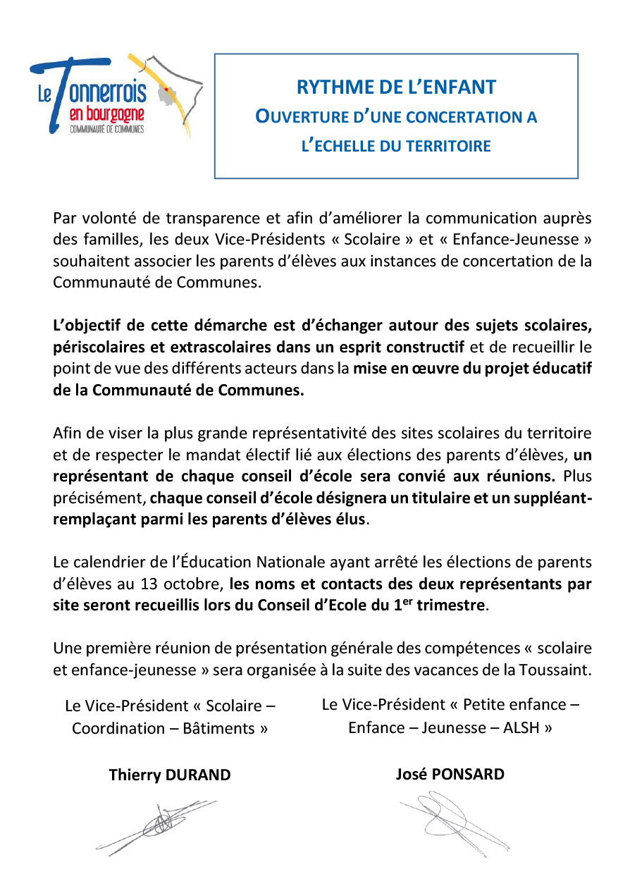 Courrier aux familles - Ouverture de la commission