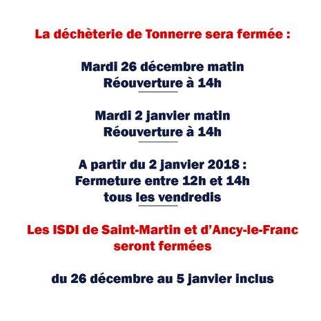 fermeture decheterie decembre janvier