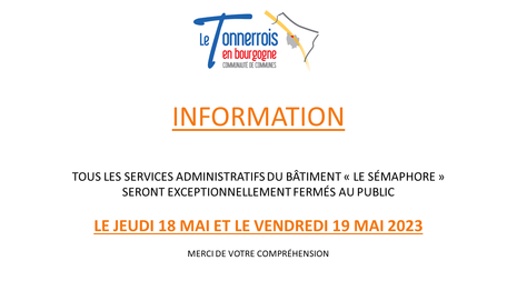 Fermeture exceptionnelle 18 et 19 mai 2023