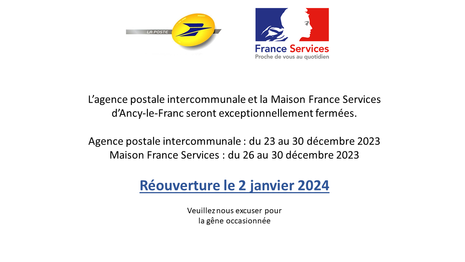 france services et agence postale ancy le franc fermées décembre 2023