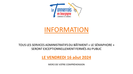Fermeture services admin le 16 août 2024