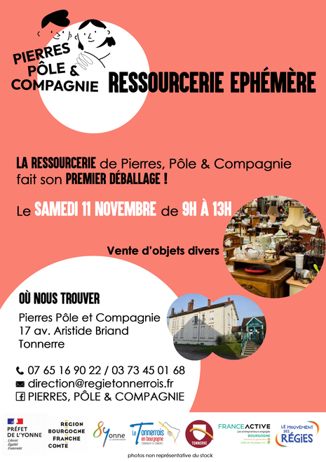 Affiche vente ressourcerie de la Régie de Territoire le 11 11 2023