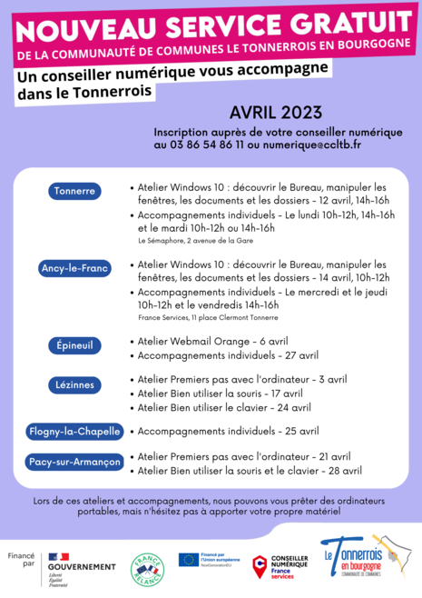 Ateliers du conseiller numérique avril 2023