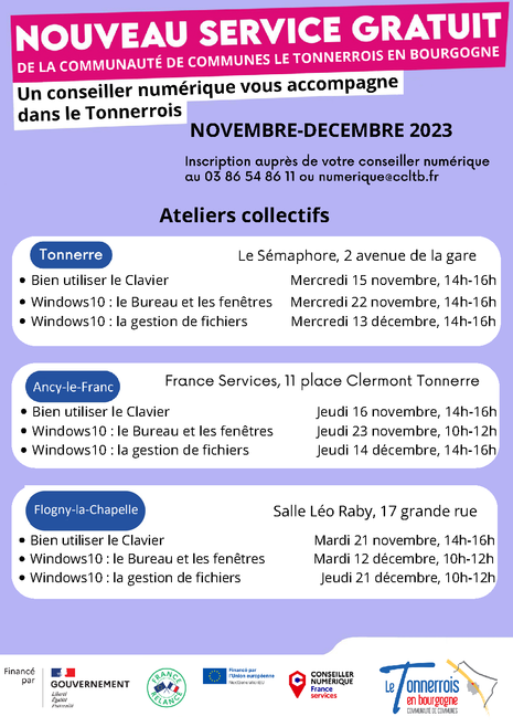 Ateliers du Conseiller Numérique novembre-décembre 2023
