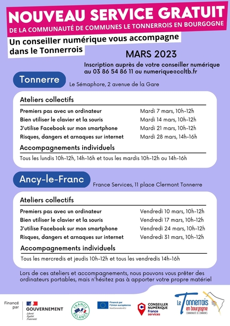 Conseiller numérique ateliers collectifs de mars 2023