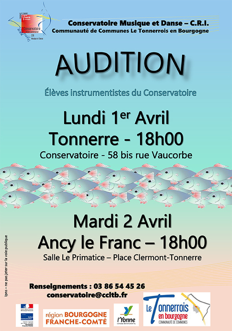 audition instruments lundi 1 et mardi 2 avril 2019