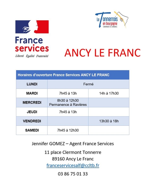 France Services Ancy-le-Franc horaires